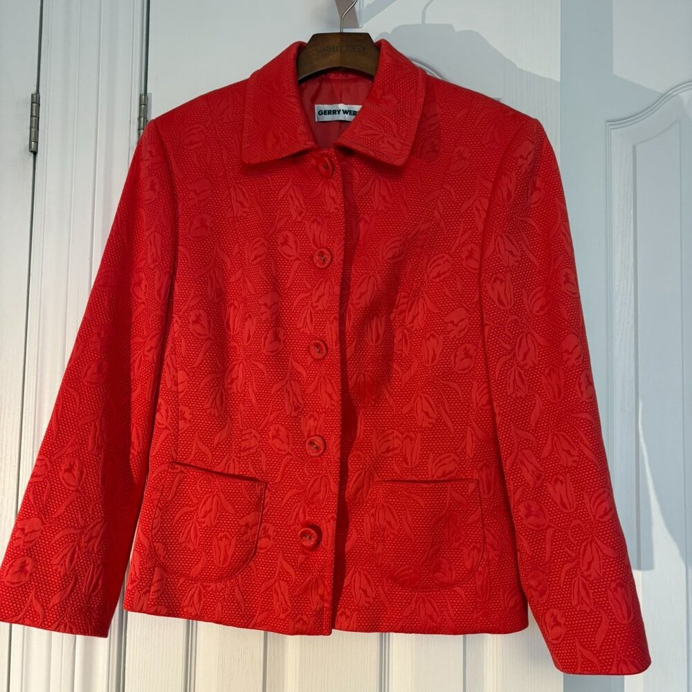 Gerry Weber Textured Floral Button-Up Blazer Coral